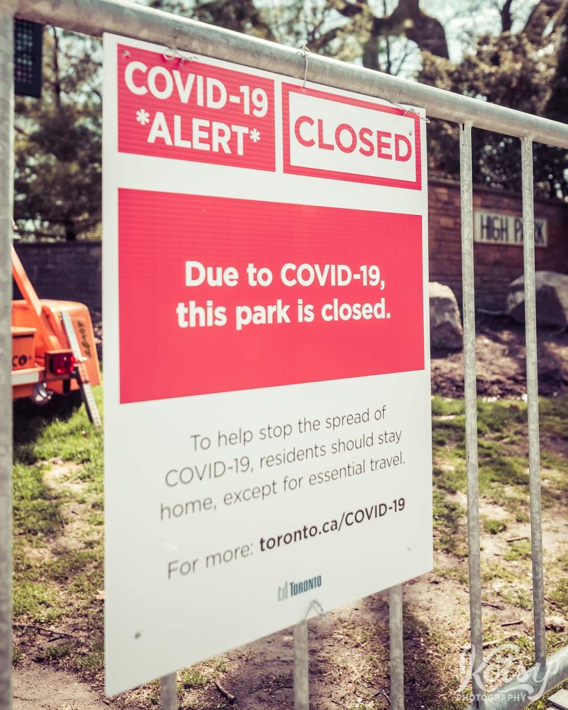 A 'closed due to covid-19' sign for High Park in Toronto during the pandemic