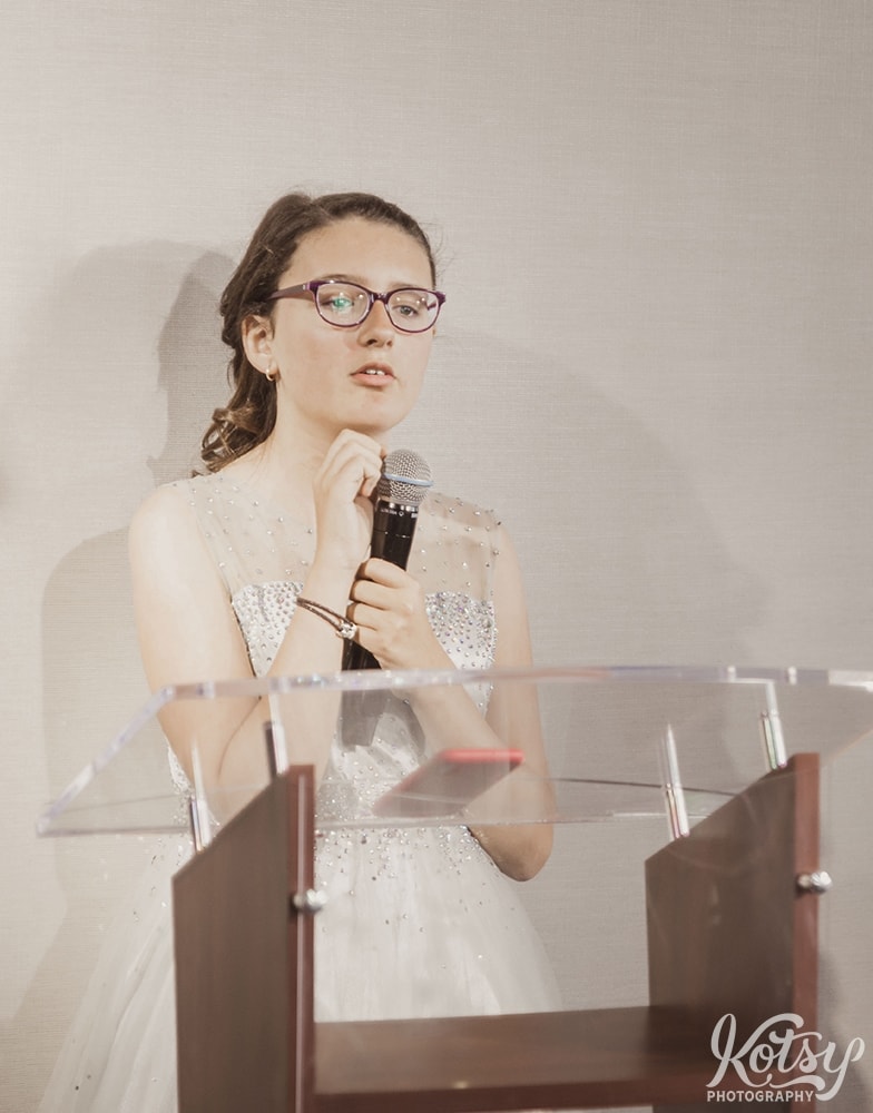A young girl makes a speech at a Universal EventSpace wedding reception in Vaughan