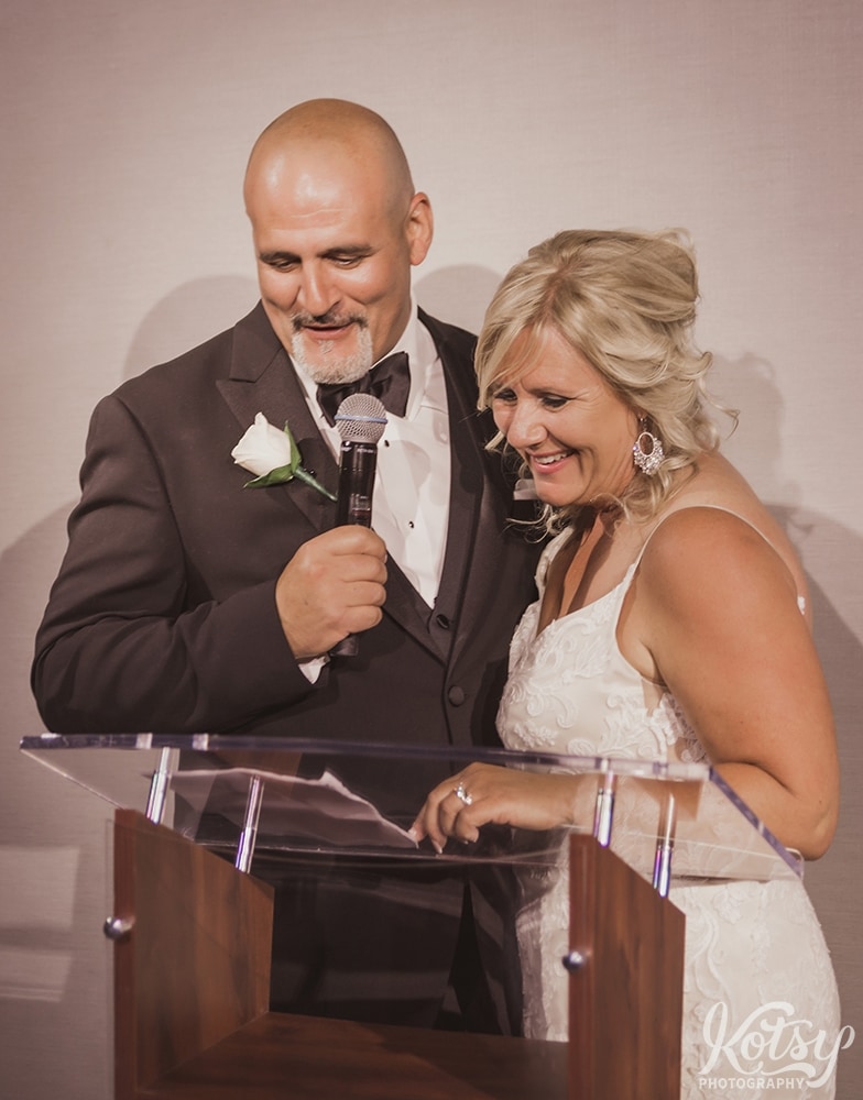 A bride and groom make their speech during their wedding reception at Universal EventSpace in Vaughan