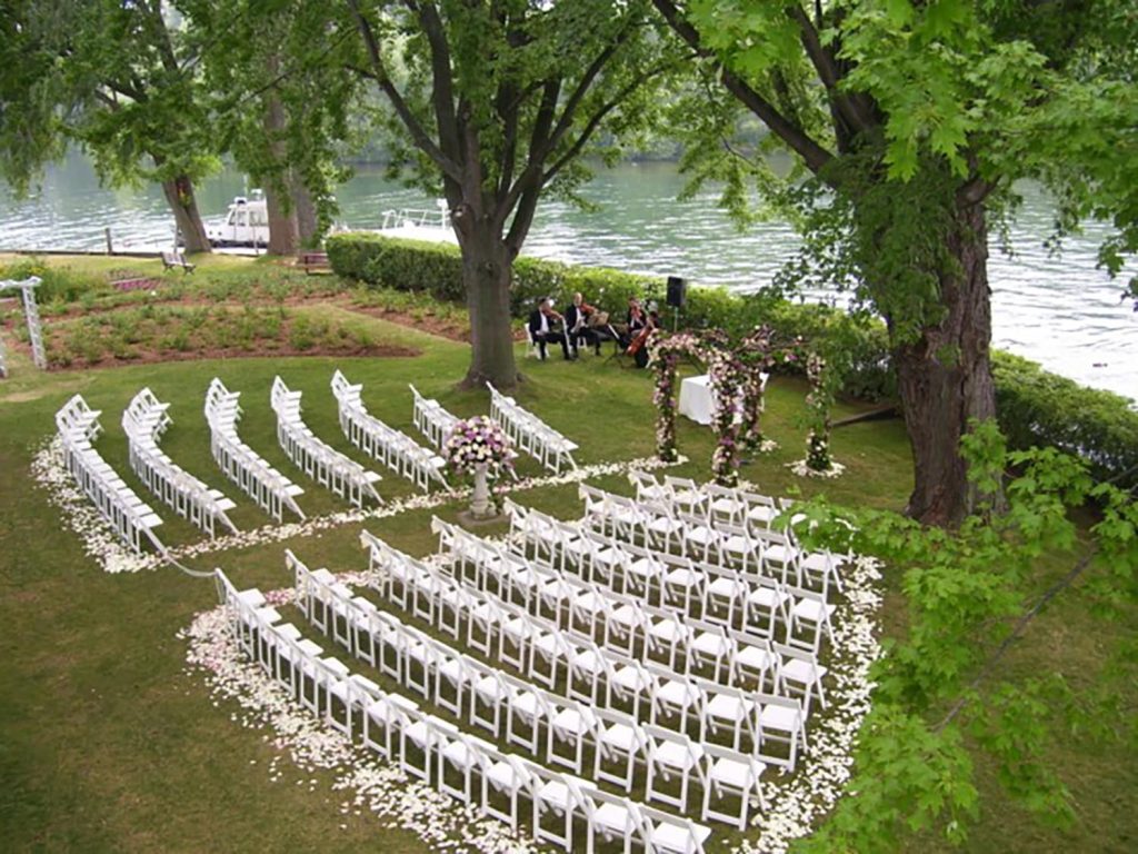 The Royal Canadian Yacht Club set up for a wedding ceremony.