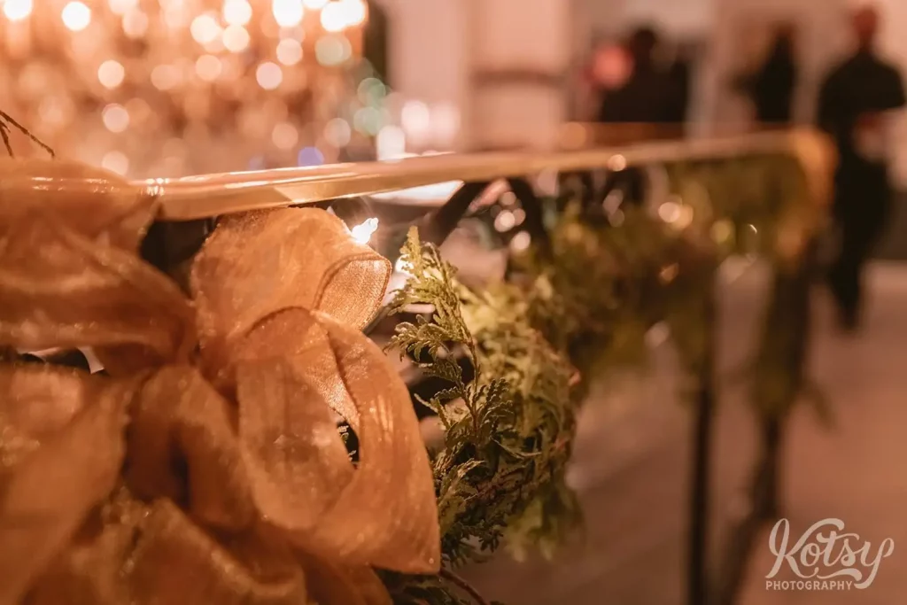 A close up shot of garland décor at a winter wedding in Toronto